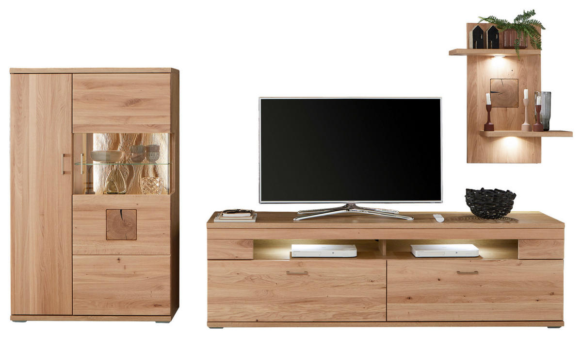 WOHNWAND  in Alteiche 317,1/171/50,2 cm  - Alteiche/Silberfarben, Konventionell, Glas/Holz (317,1/171/50,2cm) - Livetastic