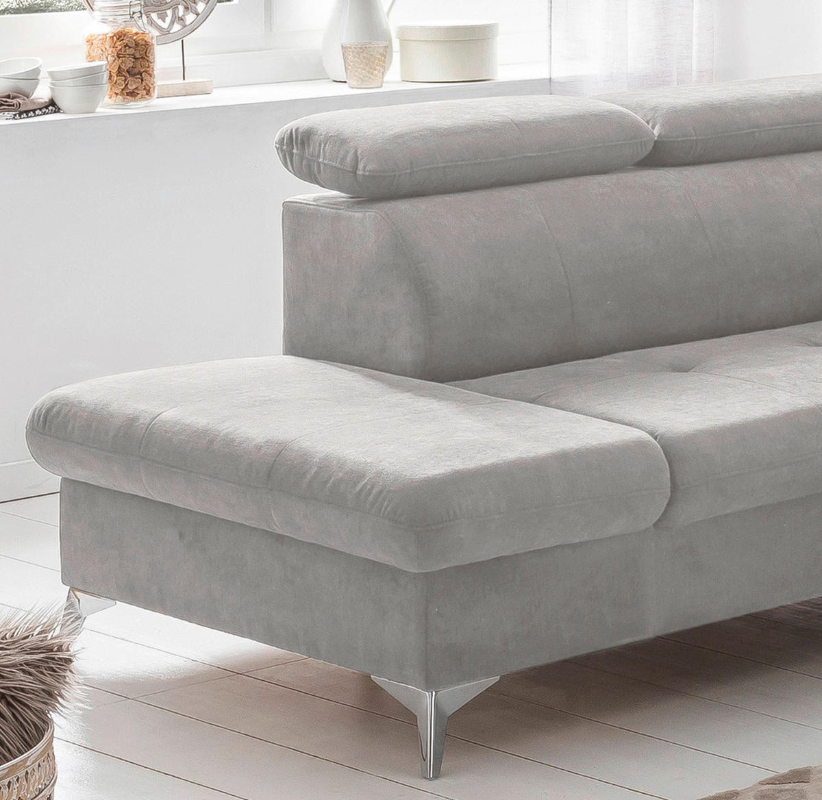 ECKSOFA in Mikrofaser Grau  209/256 cm  - Chromfarben/Grau, KONVENTIONELL, Textil/Metall (209/256cm) - Livetastic