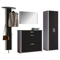 GARDEROBE 4-teilig 270/192/34 cm  - Schwarz/Alufarben, Design, Glas/Holzwerkstoff (270/192/34cm) - Moderano