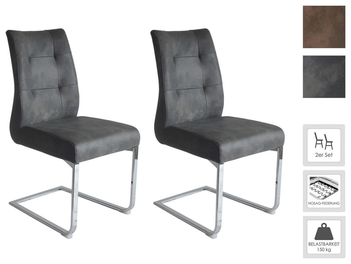 SCHWINGSTUHL-SET 2 Stück  in Stahl Mikrofaser  - Anthrazit/Silberfarben, LIFESTYLE, Textil/Metall (47/96/62cm) - MID.YOU