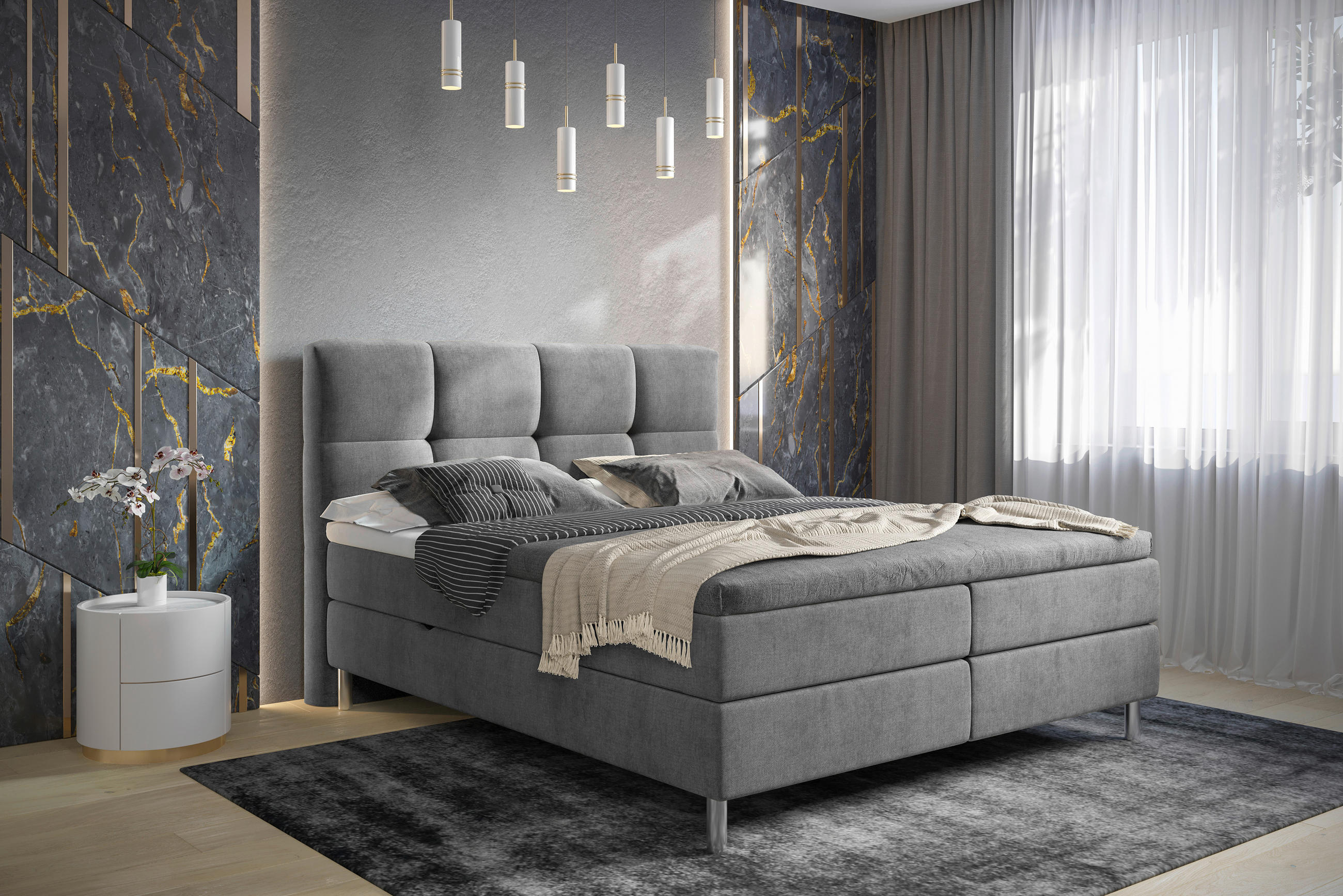BOXBETT 180/200 cm  in Grau  - Chromfarben/Grau, Design, Holz/Holzwerkstoff (180/200cm) - Esposa
