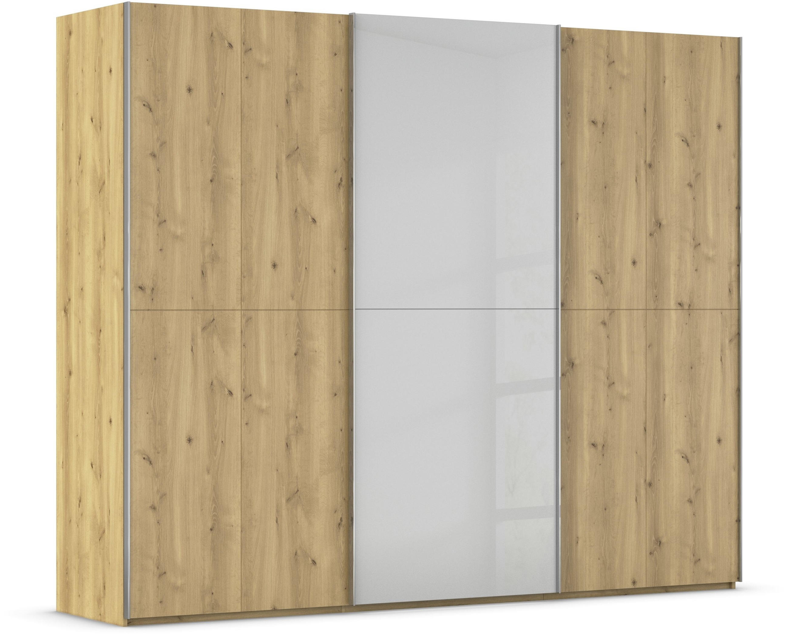 SCHWEBETÜRENSCHRANK 270/223/68 cm 3-türig Eichefarben, Chromfarben, Hellgrau  - Chromfarben/Eichefarben, Design, Glas/Holz (270/223/68cm) - Novel