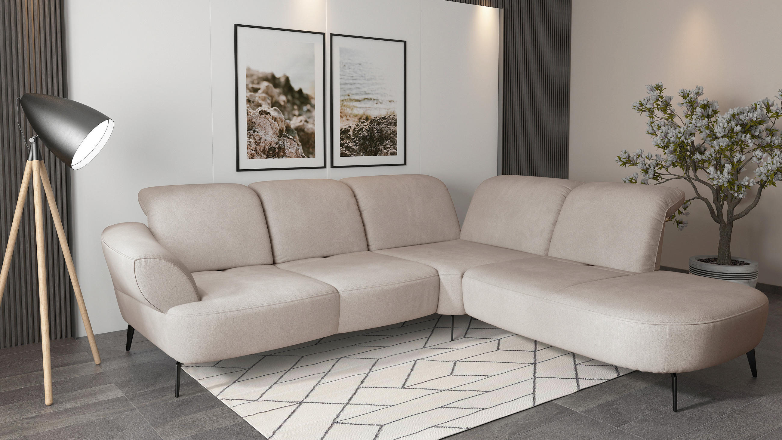 ECKSOFA DANCE E Greige Flachgewebe  - Greige/Schwarz, MODERN, Textil/Metall (302/270cm) - Sit & More
