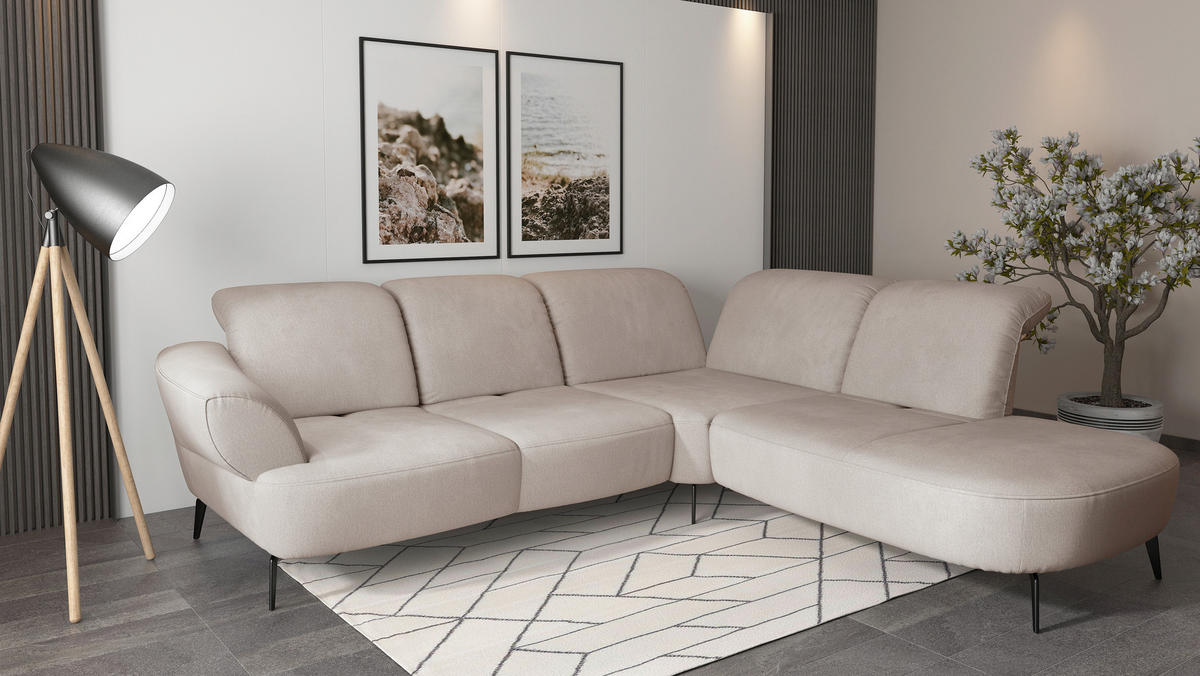 ECKSOFA in Flachgewebe Greige  302/270 cm  - Greige/Schwarz, MODERN, Textil/Metall (302/270cm) - Sit & More