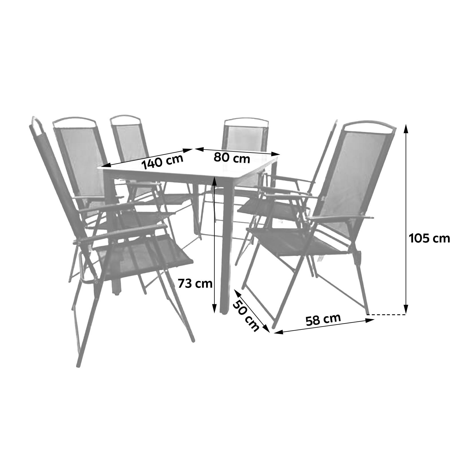 Thumbnail - Gardenson Gartentischgruppe, Schwarz, Metall, Glas, Textil, rechteckig, A-Form, 80x73x140 cm, Stühle klappbar, Gartenmöb...