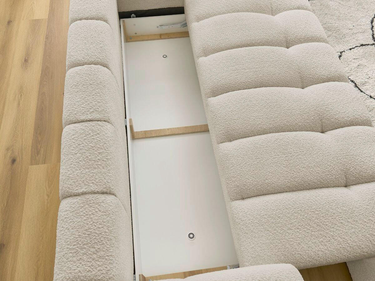 SCHLAFSOFA FUJI Bouclé Beige  inkl.  - Beige/Schwarz, MODERN, Kunststoff/Textil (251/113/88cm)