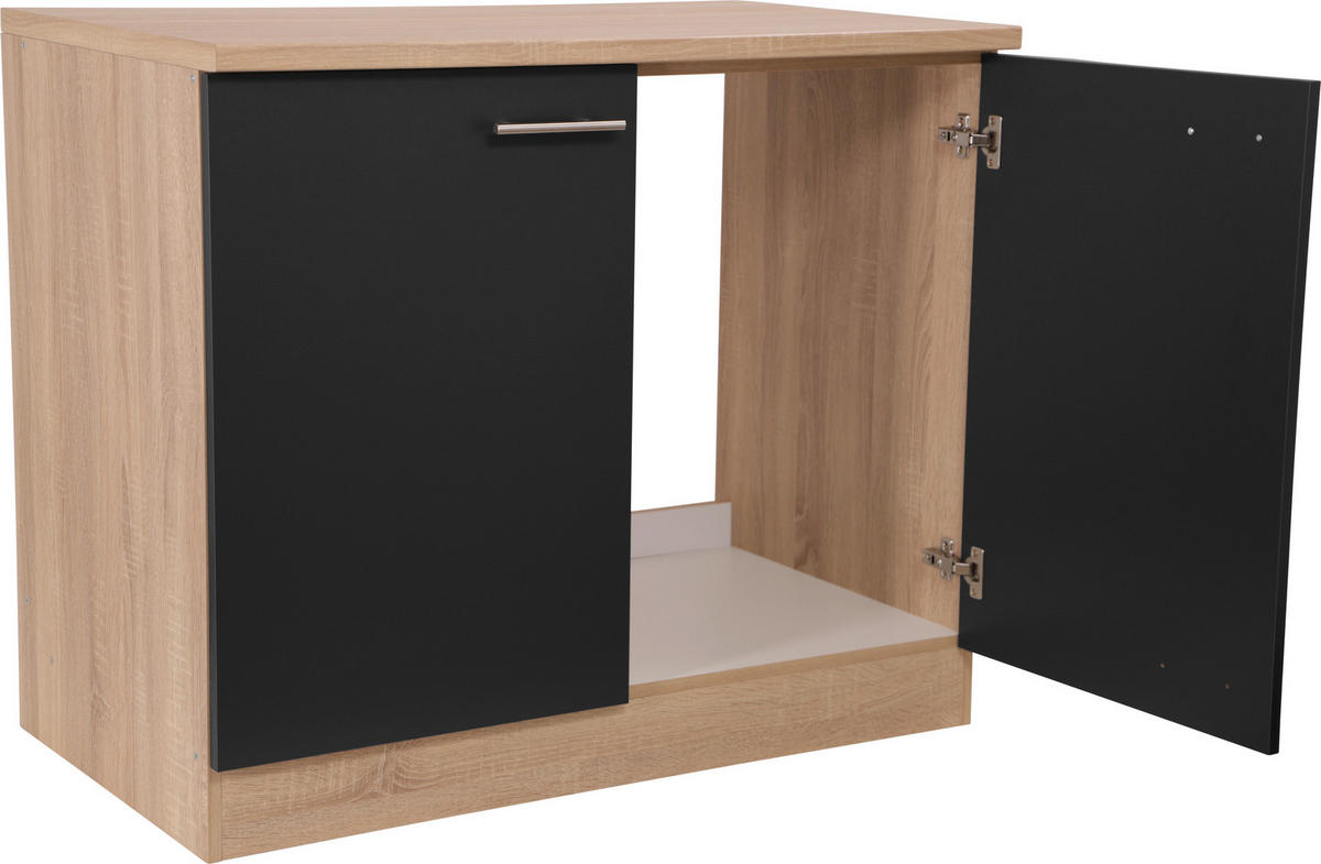 SPÜLENUNTERSCHRANK 100/84,8/60 cm  in Schwarz, Eichefarben  - Eichefarben/Silberfarben, Basics, Holzwerkstoff/Metall (100/84,8/60cm) - Respekta