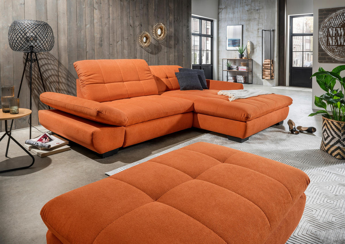 ECKSOFA in Mikrofaser Orange  - Schwarz/Orange, Design, Textil/Metall (290/198cm) - Xora