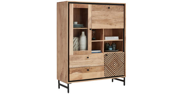 HIGHBOARD Schwarz, Akaziefarben 115/148/42 cm - Schwarz/Akaziefarben, Design, Glas/Holz (115/148/42cm) - Ambia Home