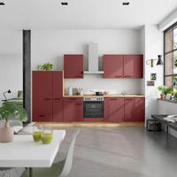KÜCHENBLOCK Easytouch 330 cm  in Eichefarben, Dunkelrot  - Eichefarben/Schwarz, MODERN, Holzwerkstoff/Metall (330cm) - Nobilia