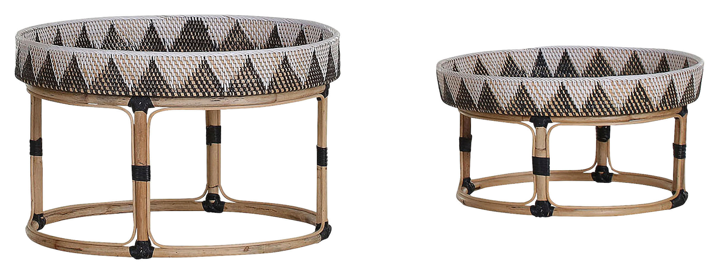 BEISTELLTISCHSET Rattan massiv Schwarz, Dunkelgrau, Beige - Dunkelgrau/Beige, Trend, Holz/Kunststoff (50/28cm)