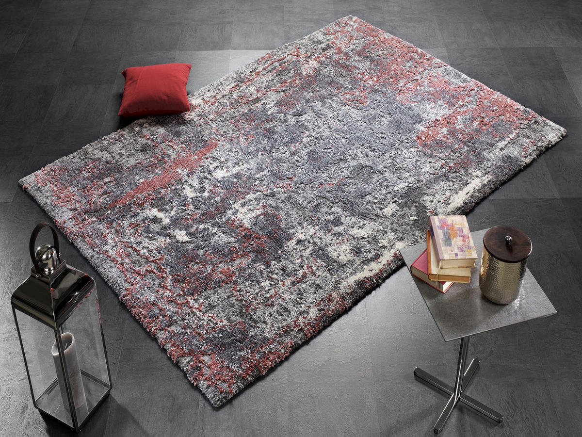 VINTAGE-TEPPICH 140/200 cm Timeline Quantum Grau, Hellrot  - Hellrot/Grau, Design, Textil (140/200cm) - Novel
