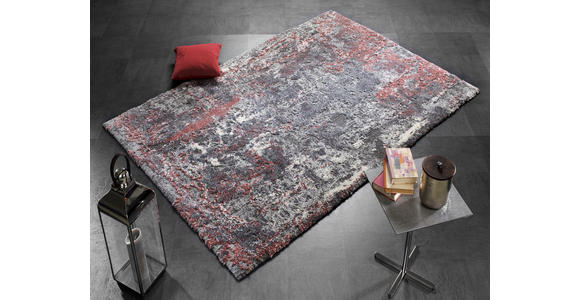 VINTAGE-TEPPICH 65/130 cm Timeline Quantum Grau, Hellrot  - Hellrot/Grau, Design, Textil (65/130cm) - Novel