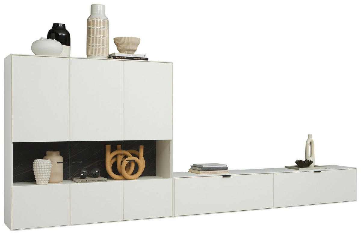 WOHNWAND  in Weiss 348,8/171,9/37,1 cm  - Weiss/Schwarz, Design, Glas/Keramik (348,8/171,9/37,1cm) - Dieter Knoll