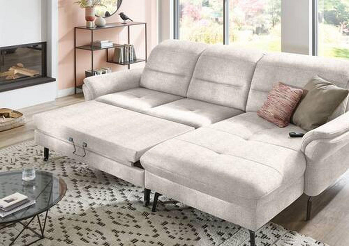ECKSOFA in Flachgewebe Creme  - Creme/Schwarz, Konventionell, Textil/Metall (260/181cm) - Beldomo Speed