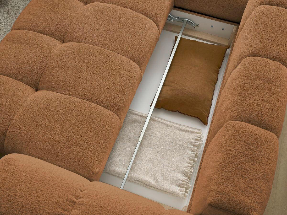 ECKSCHLAFSOFA EVEREST  mit Rücken echt, Armteil links, Armteil rechts Flachgewebe Orange  - Schwarz/Orange, MODERN, Kunststoff/Textil (320/212cm)