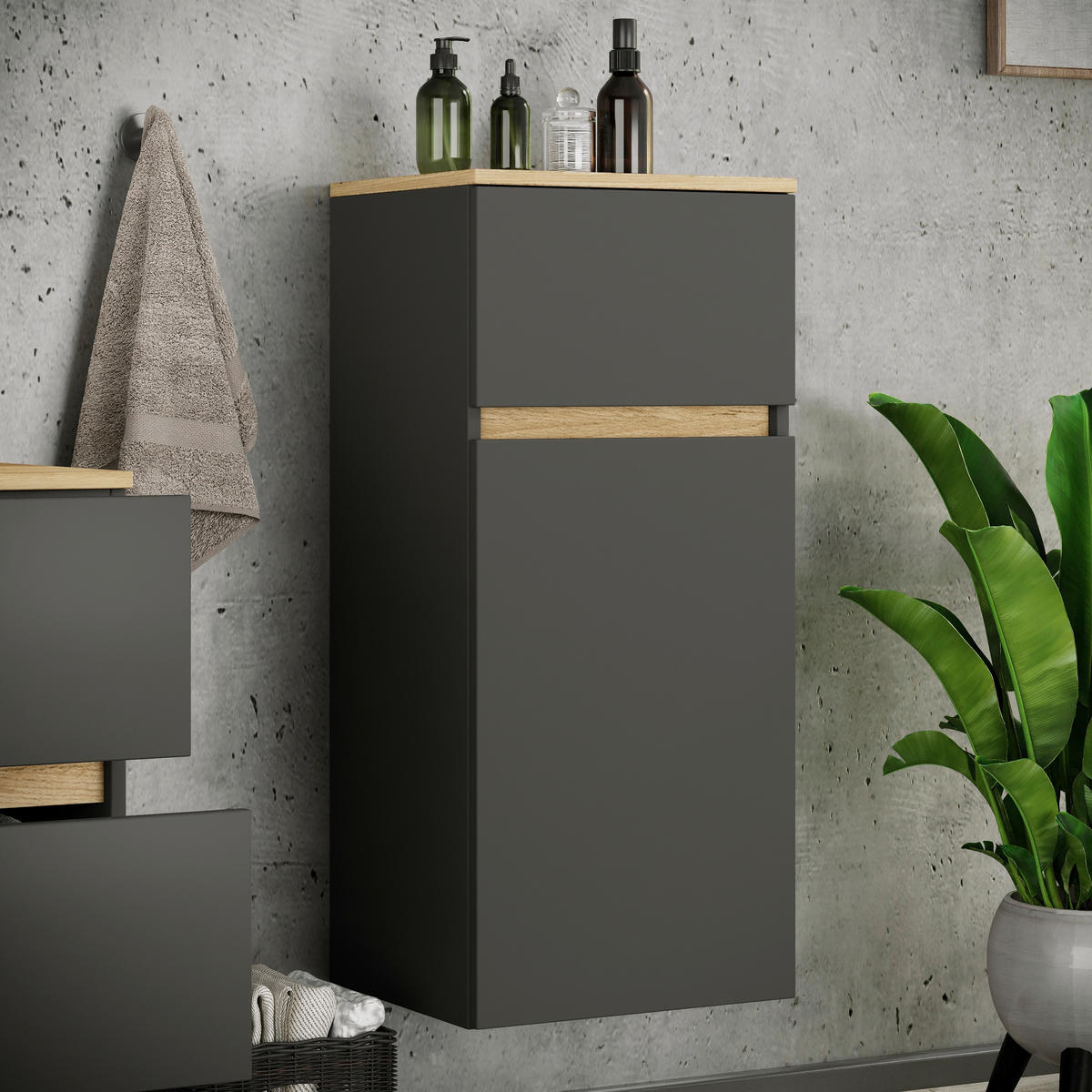 MIDISCHRANK 41/90/35 cm  - Honigeiche/Anthrazit, Trend, Holzwerkstoff (41/90/35cm) - MID.YOU