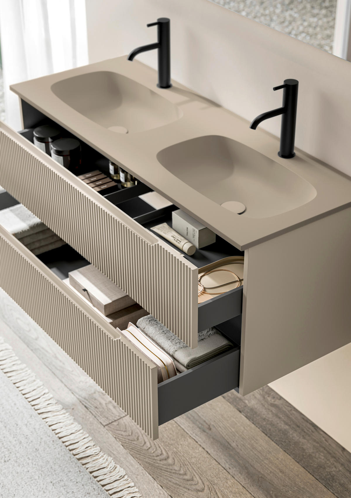 BADEZIMMER 3-teilig 120 cm  - Weiss/Beige, Konventionell, Holzwerkstoff/Stein (120cm) - Belluti