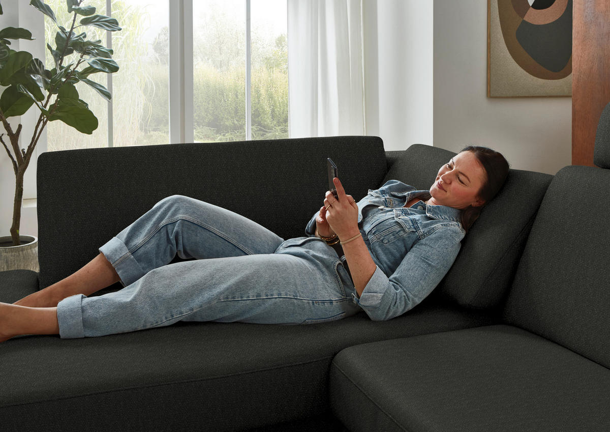 ECKSOFA  Chenille Anthrazit  - Anthrazit/Schwarz, Design, Textil/Metall (182/239cm) - Beldomo Comfort