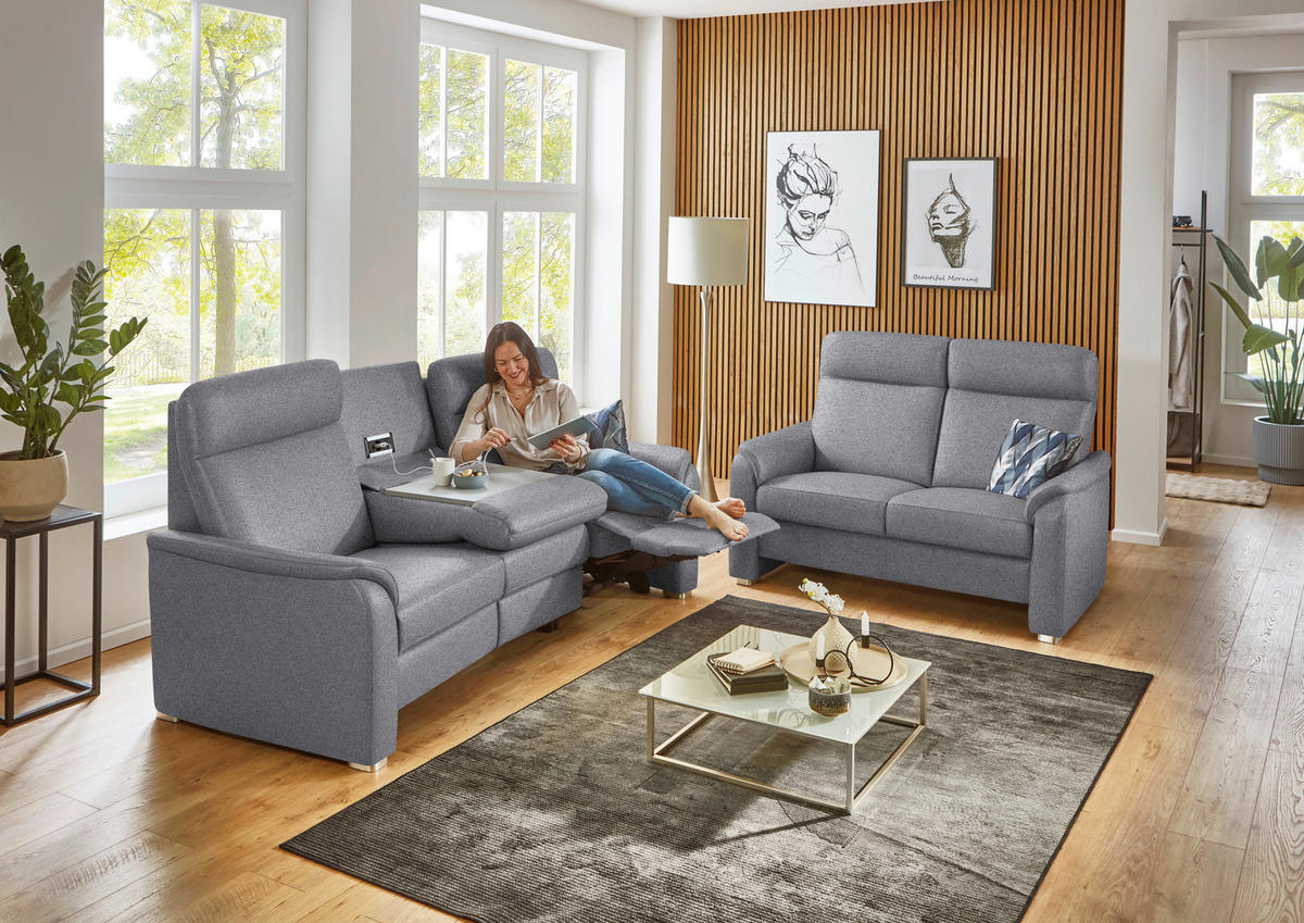 TRAPEZSOFA  in Flachgewebe Grau  - Alufarben/Grau, KONVENTIONELL, Textil/Metall (218/107/103cm) - Beldomo Comfort