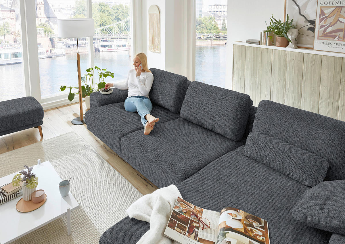 ECKSOFA in Flachgewebe Anthrazit  - Wildeiche/Anthrazit, Design, Holz/Textil (334/193cm) - Niels Andersson