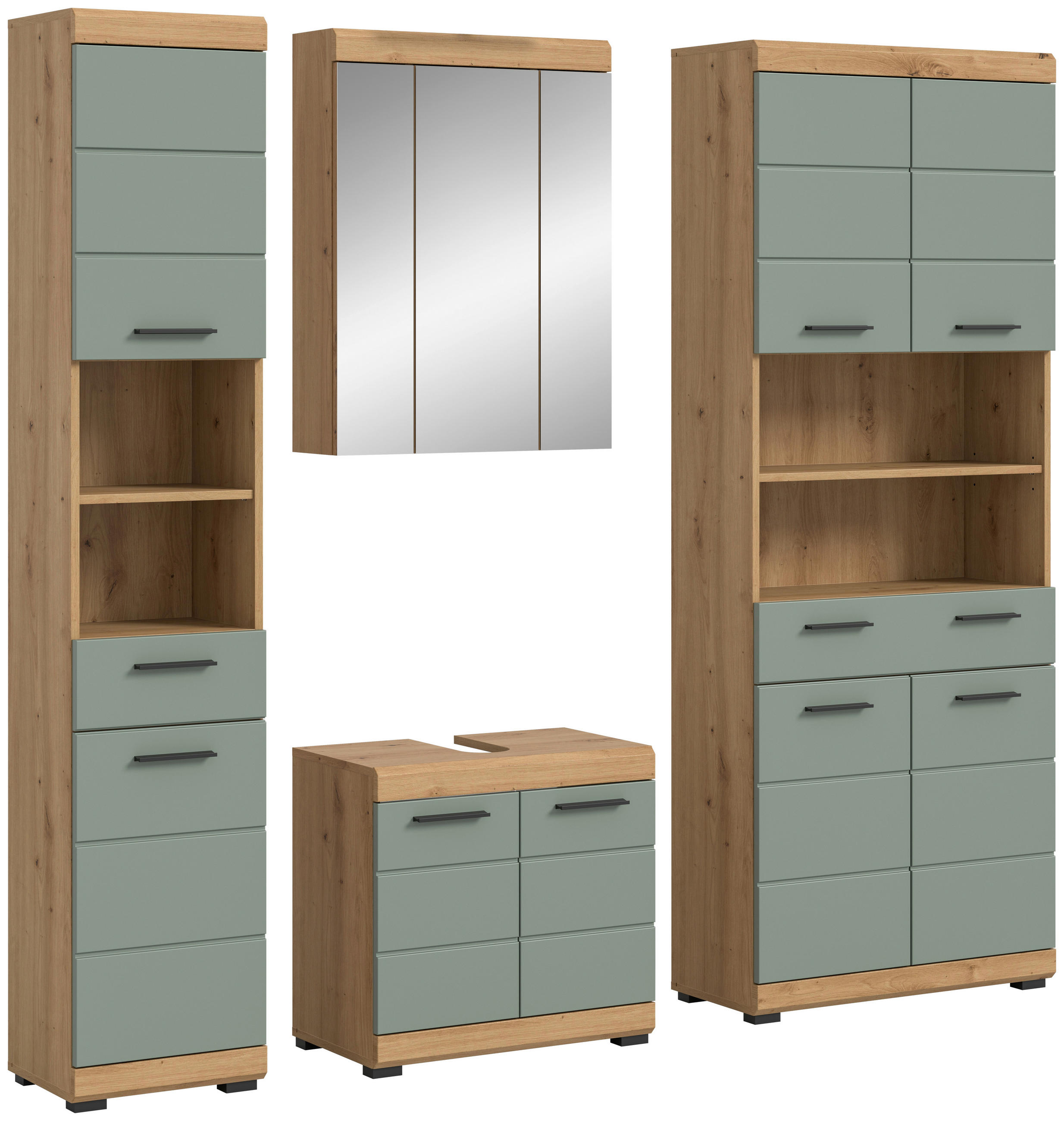 BADEZIMMER 4-teilig  in 191 cm  - Schwarz/Eiche Artisan, MODERN, Glas/Holzwerkstoff (191cm) - MID.YOU