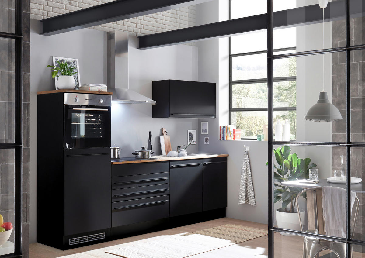 BUCĂTĂRIE FĂRĂ ELECTROCASNICE  - culoare lemn stejar/negru, Konventionell, plastic/material pe bază de lemn (260cm) - Xora