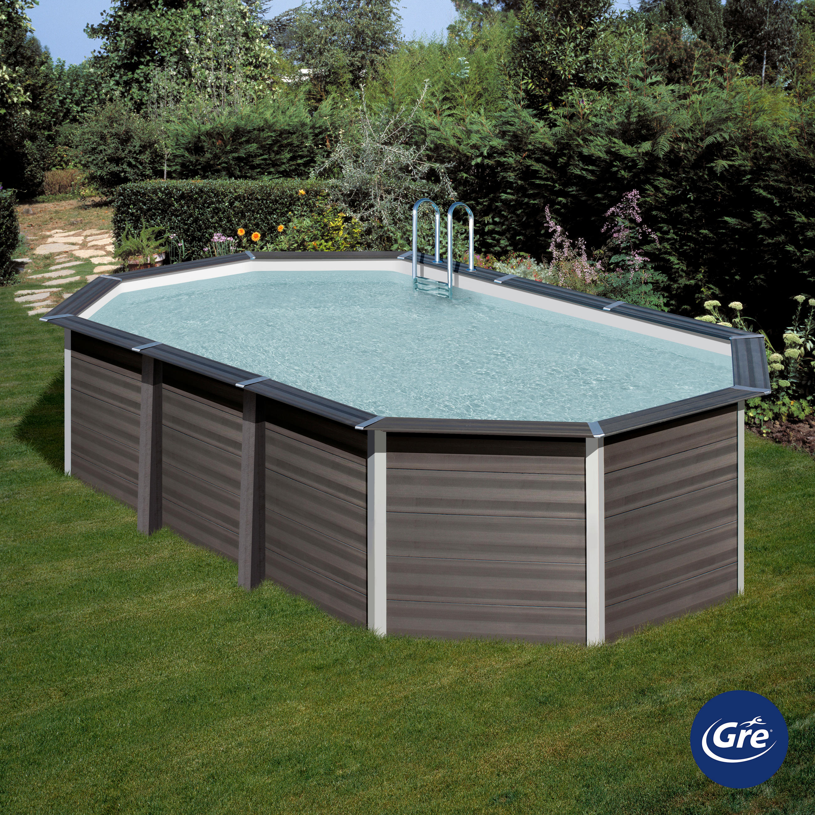 POOL-SET 2024 664/386/154 cm  - Grau, KONVENTIONELL, Holzwerkstoff (664/386/154cm) - Gre