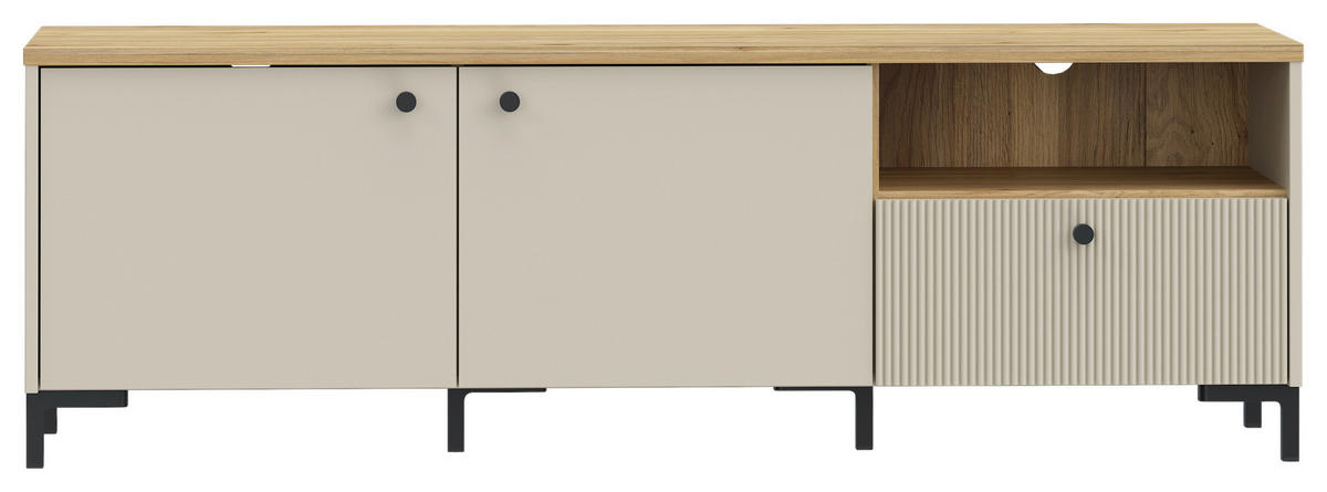 TV-ELEMENT barve hrasta, peščene barve  - črna/barve hrasta, Moderno, kovina/umetna masa (152,8/50,2/41,9cm) - Hom`in