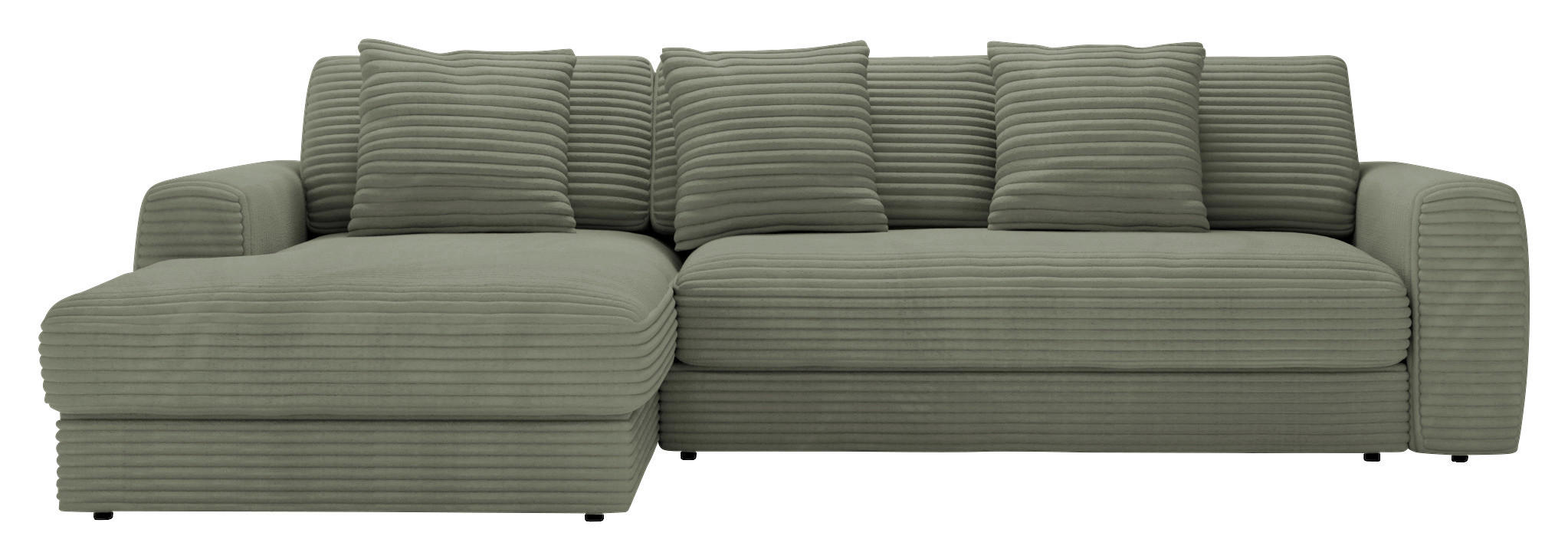 ECKSOFA in Cord Olivgrün  - Schwarz/Olivgrün, Modern, Kunststoff/Textil (182/302cm) - Carryhome
