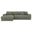 ECKSOFA in Cord Olivgrün  182/302 cm  - Schwarz/Olivgrün, MODERN, Kunststoff/Textil (182/302cm) - Carryhome
