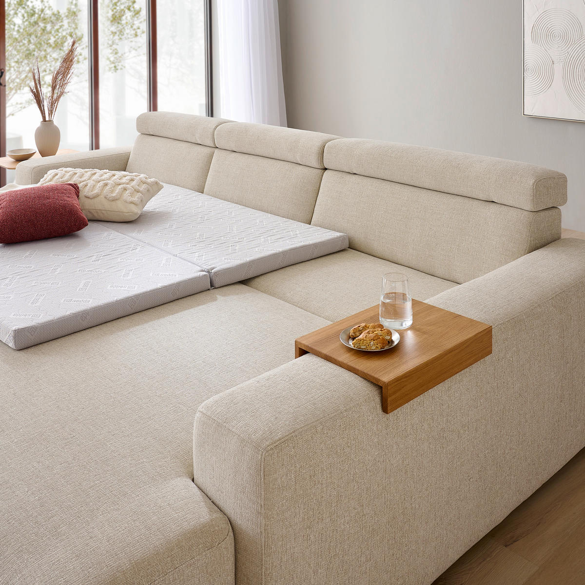 ECKSOFA Naturfarben Chenille  - Eichefarben/Naturfarben, Design, Textil (316/206cm) - Sedda