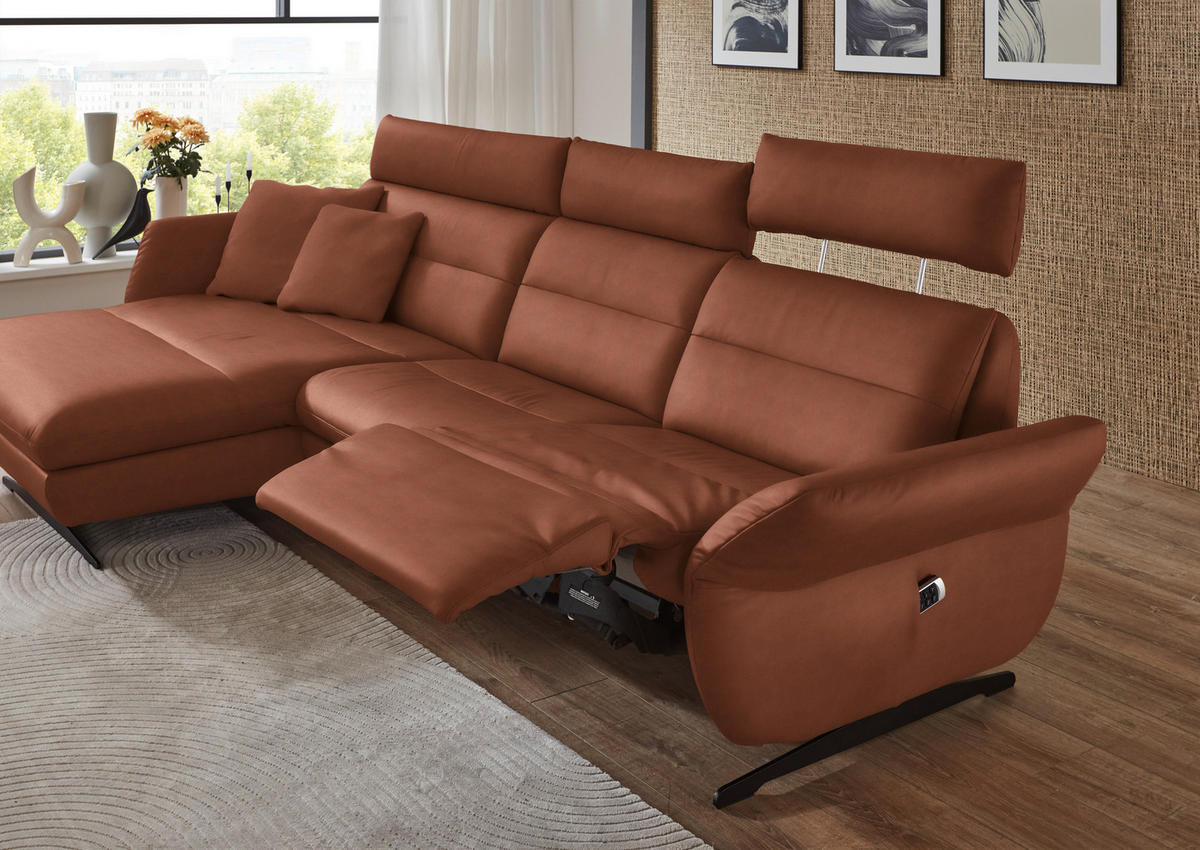 ECKSOFA in Echtleder Cognac  - Cognac/Schwarz, Design, Leder/Metall (169/298cm) - Dieter Knoll