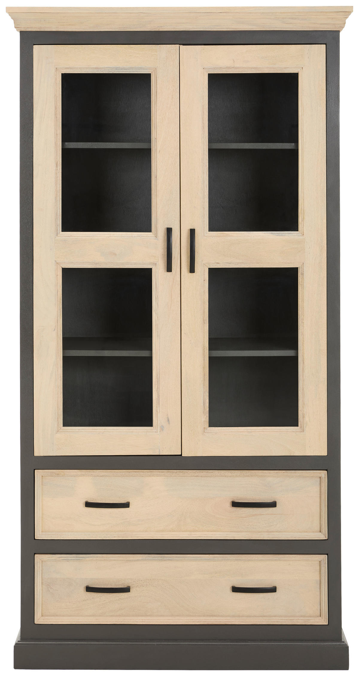 VITRINE in massiv Mangoholz Grau, Naturfarben  - Schwarz/Naturfarben, Natur, Glas/Holz (100/190/40cm) - Livetastic
