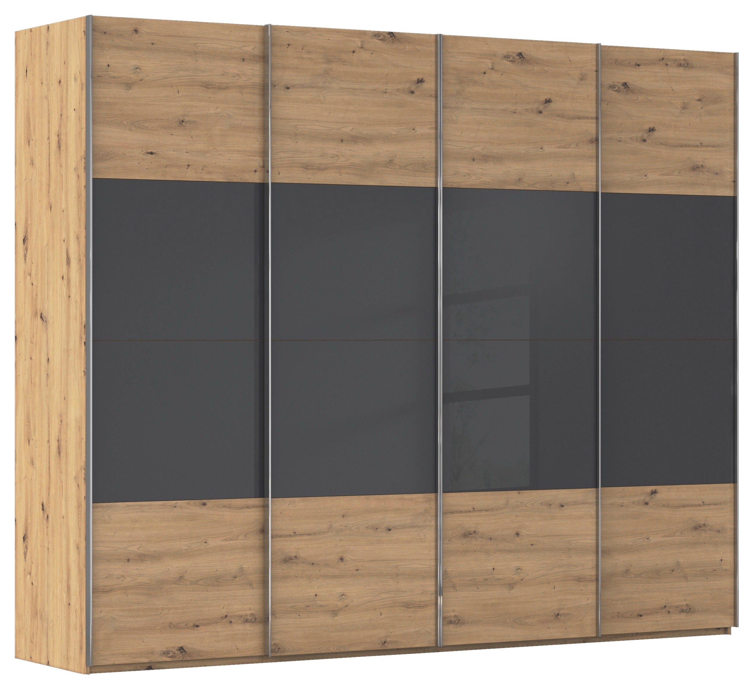 SCHWEBETÜRENSCHRANK 271/235/68 cm 4-türig Schwarz, Eiche Artisan  - Chromfarben/Schwarz, KONVENTIONELL, Glas/Holzwerkstoff (271/235/68cm) - Novel