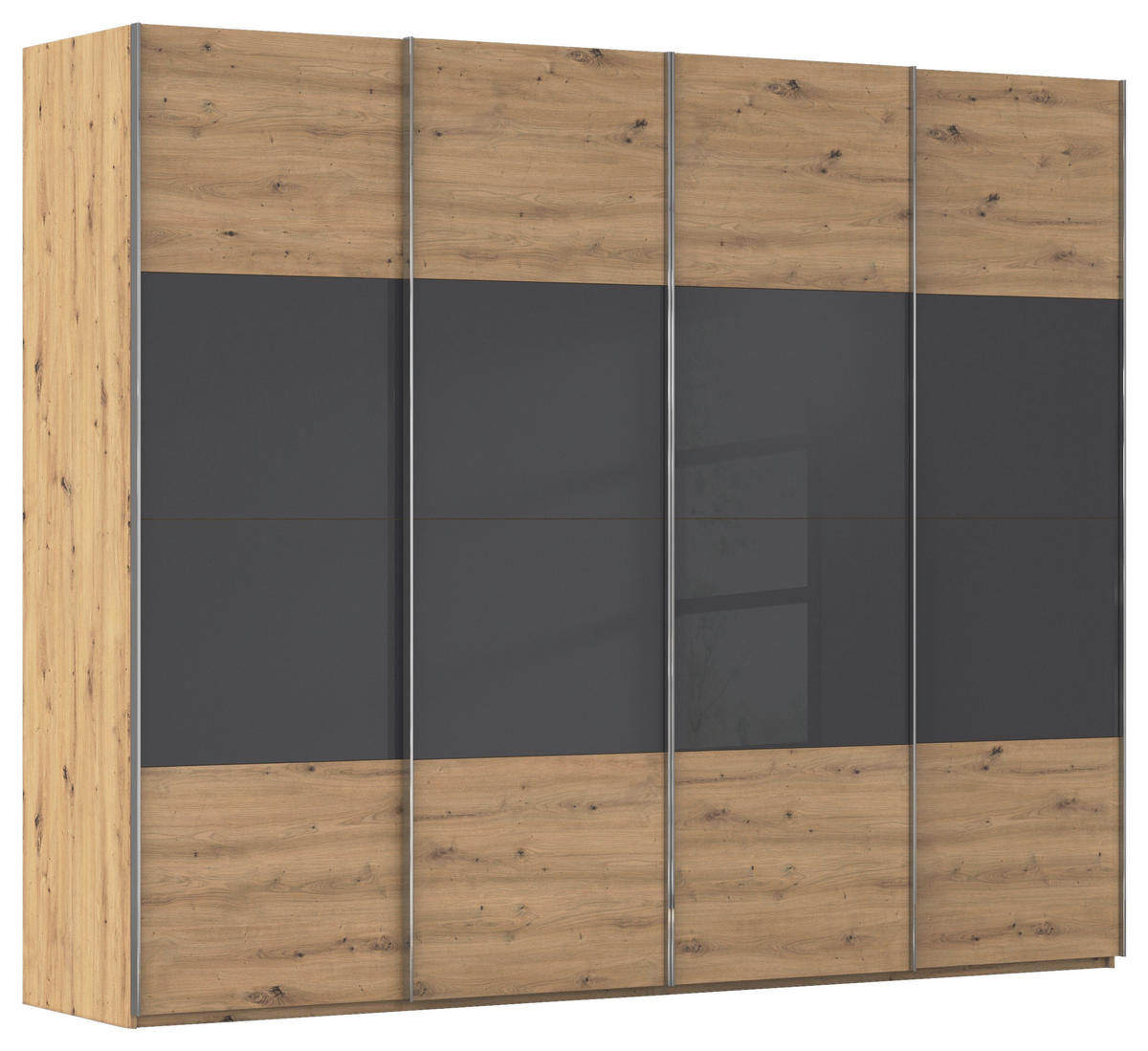 SCHWEBETÜRENSCHRANK 271/235/68 cm 4-türig Schwarz, Eiche Artisan  - Chromfarben/Schwarz, KONVENTIONELL, Glas/Holzwerkstoff (271/235/68cm) - Novel