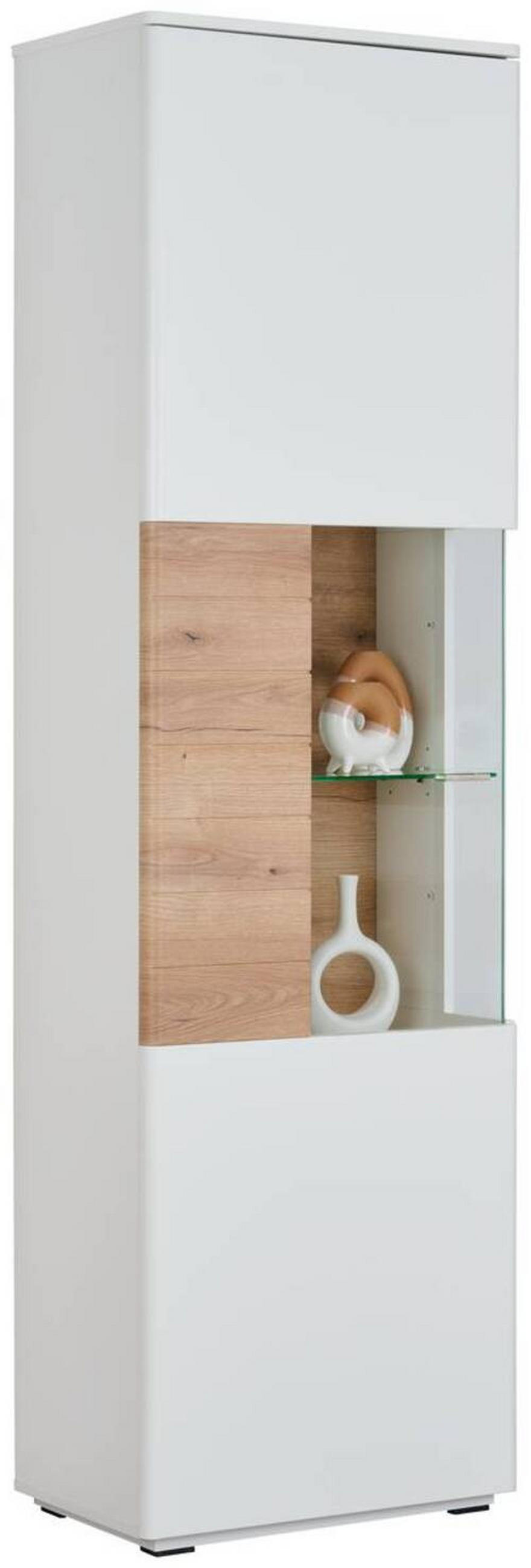 VITRINE  in Weiß, Eichefarben - Eichefarben/Schwarz, Design, Glas/Holzwerkstoff (60/200/38cm) - Stylife