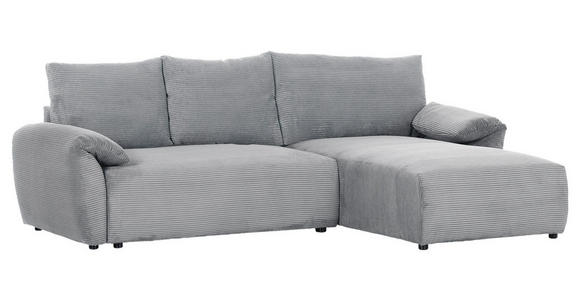 ECKSOFA Grau Cord Rückenkissen, Schlaffunktion, Rücken echt, Liegefläche im Originalstoff, Stauraum  - Schwarz/Grau, KONVENTIONELL, Kunststoff/Textil (266/180cm) - Carryhome