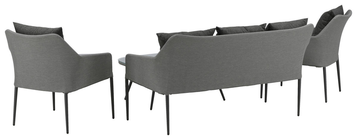 LOUNGEGARNITUR   Aluminium  - Schwarz/Grau, KONVENTIONELL, Textil/Metall - Gardenson