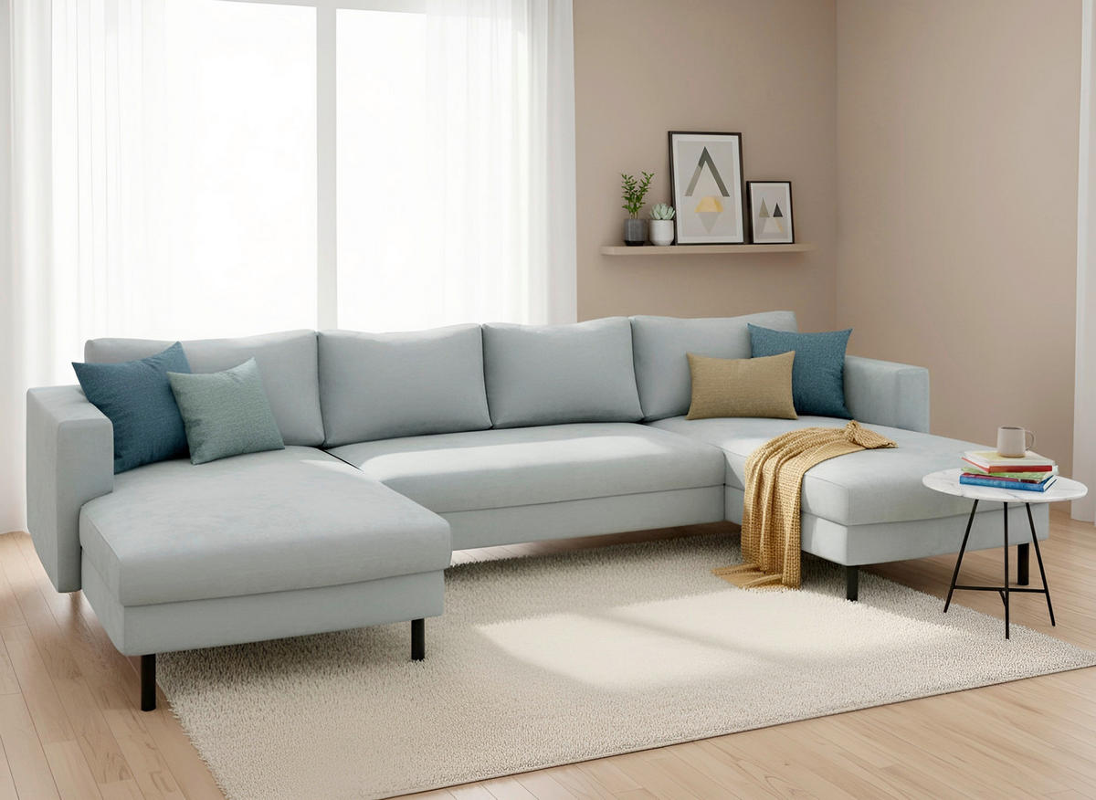 WOHNLANDSCHAFT Grau Struktur  - Schwarz/Grau, MODERN, Textil/Metall (161/306/161cm) - Trendmanufaktur