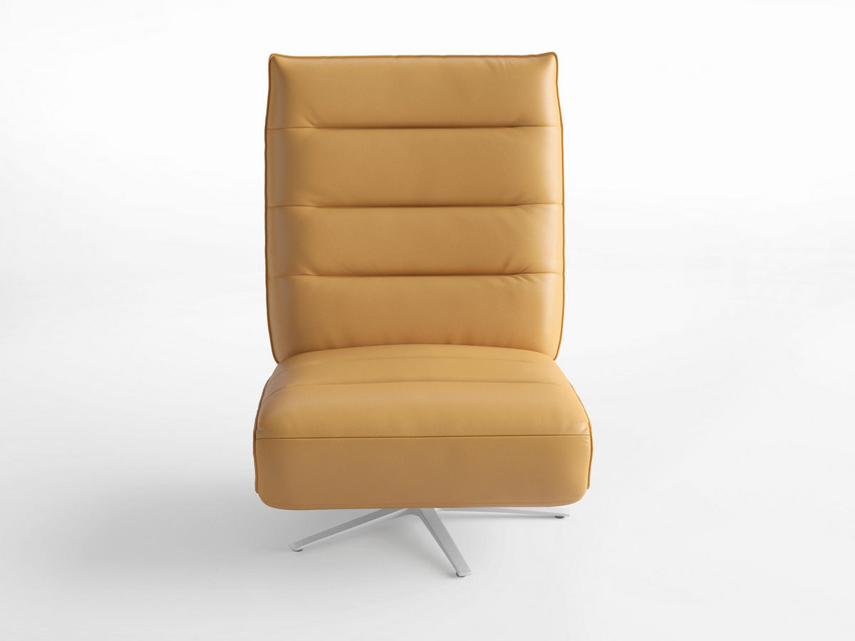 RELAXSESSEL EVE E Echtleder Kopfteilverstellung, Rücken echt    - Currygelb/Silberfarben, Basics, Leder/Metall (80/109/98cm) - Sit & More