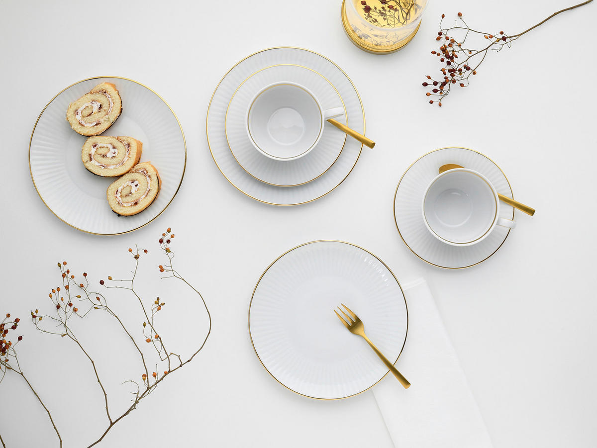 JÍDELNÍ SOUPRAVA, porcelán - bílá/barvy zlata, Design, keramika - Creatable