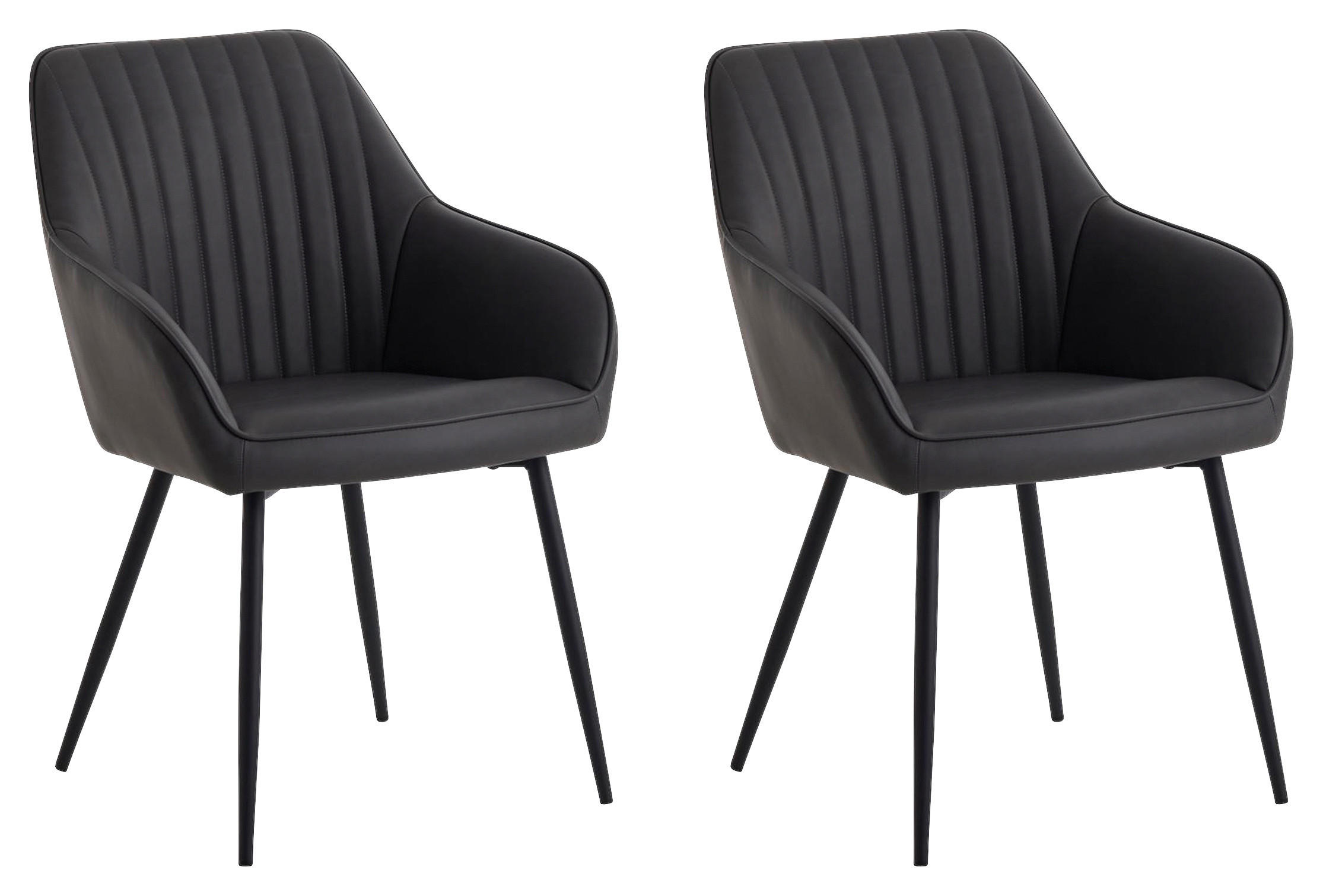 ARMLEHNSTUHL-SET 2 Stück  in Lederlook  - Dunkelgrau/Schwarz, MODERN, Textil/Metall (58/84/59,5cm) - Livetastic