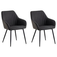 ARMLEHNSTUHL-SET 2 Stück  in Lederlook  - Dunkelgrau/Schwarz, MODERN, Textil/Metall (58/84/59,5cm) - Livetastic