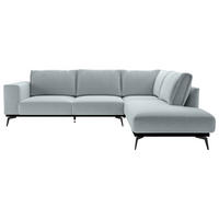 ECKSOFA in beflockt Hellgrau  - Hellgrau/Schwarz, Design, Holz/Textil (293/200cm) - MID.YOU