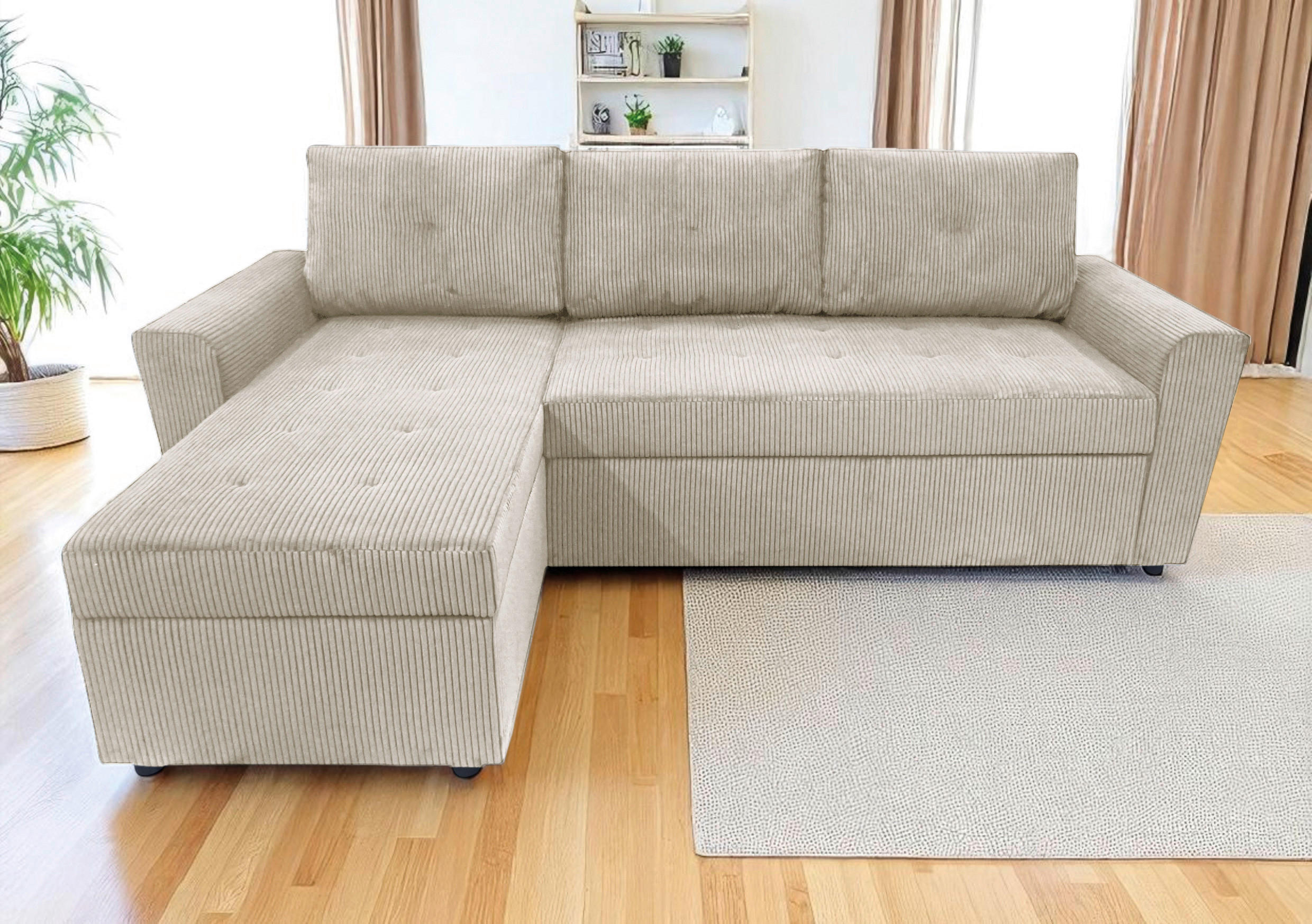 ECKSOFA  in Cord Beige  155/231 cm  - Beige/Schwarz, Design, Kunststoff/Textil (155/231cm) - MID.YOU