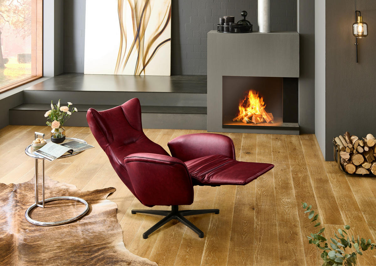 RELAXSESSEL Leder Rot  - Rot/Schwarz, Design, Leder/Metall (75/106/86cm) - Valdera