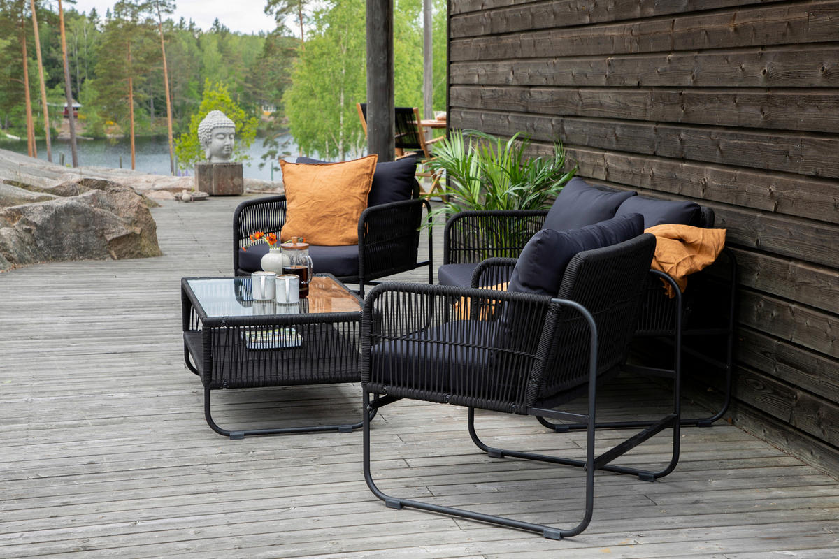 LOUNGEGRUPP 4 delar  - svart, Klassisk, metall/textil - Gardenson