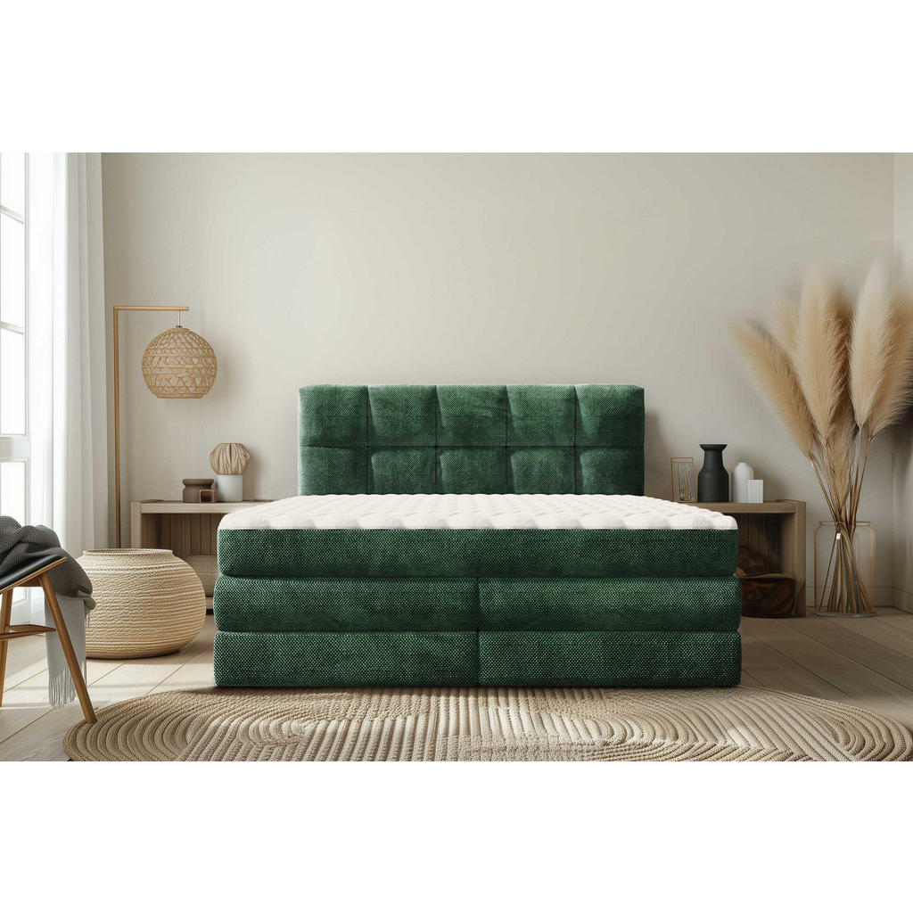 Thumbnail - Esposa Boxspringbett, Grün, Textil, H3 + H4, Höhe ca. 19 cm, 180x200 cm, Schlafzimmer, Betten, Doppelbetten