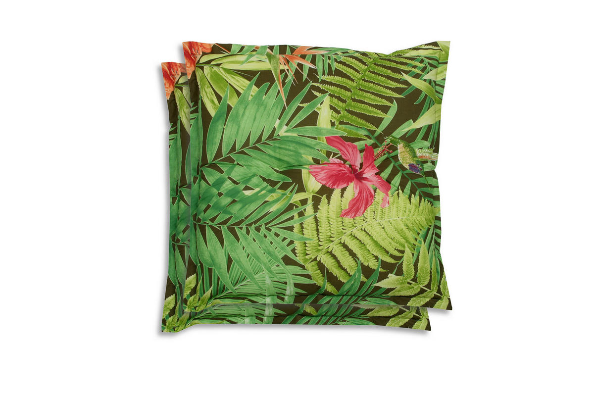 HOCKERAUFLAGE 2ER-SET in Grün, Dunkelgrün, Hellgrün Blätter  - Dunkelgrün/Hellgrün, Basics, Textil (50/7/50cm)